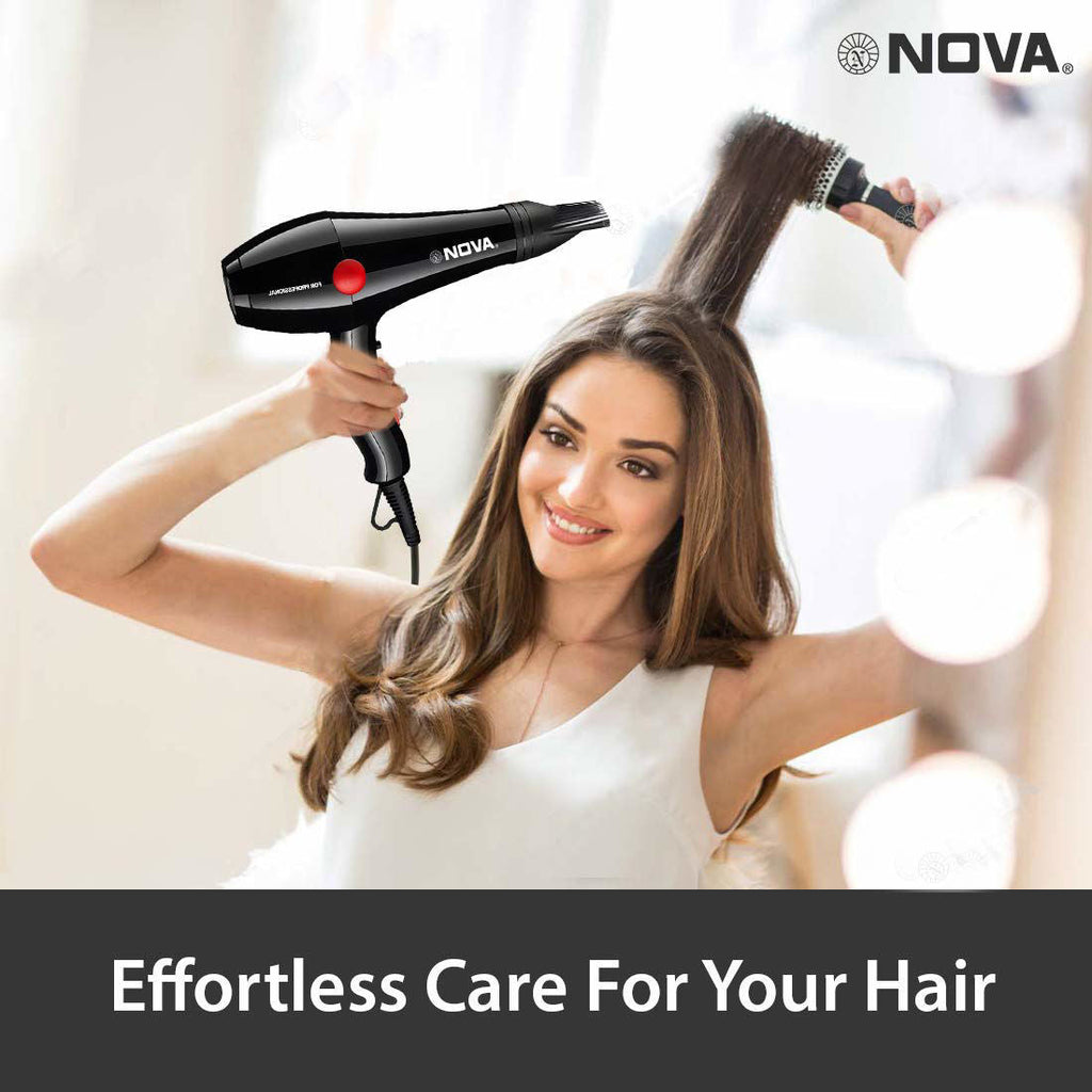 Professional High Power Hair Dryer with Concentrator Nozzle | 2 Speed & Heat Settings | Lightweight Salon Styling Blow Dryer (Black)
